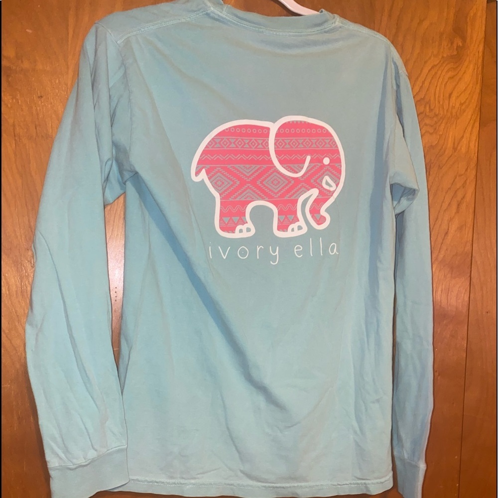 Ivory Ella Woman Long Sleeve Top T-shirt aqua Blue Kenya Elephant Moking Top S - Picture 1 of 3